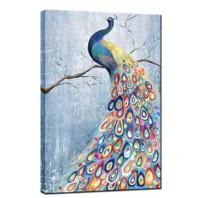 Arte de pared de pavo real colorido plumas pinturas impresiones moderno azul sala de estar decoración... Foto 1 de 4