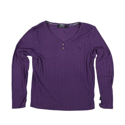 Top de pijama acanalado de manga larga púrpura Lauren Ralph Lauren para mujer - mediano Foto 1 de 2