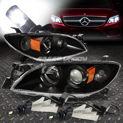 BLACK HOUSING AMBER SIDE PROJECTOR HEADLIGHT+6000K HID LED FOR 04-09 MAZDA3 - Image 1 of 4