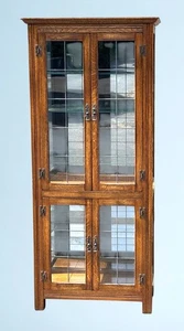 Oak Leaded Door Display Cabinet - Picture 1 of 11