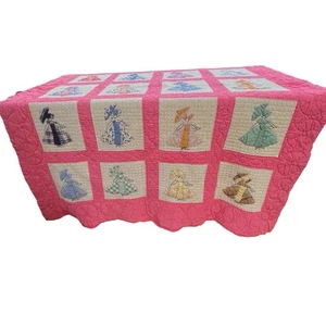 VINTAGE HAND STITCHED 30s 40s SOUTHERN BELLE SUNBONNET SUE CUTTER QUILT 68 X 84 - Picture 1 of 17