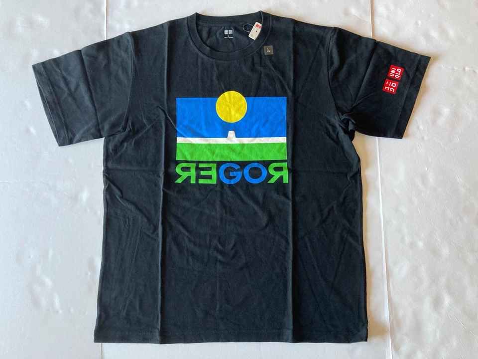 Uniqlo Roger Federer US Open 2021 GO ROGER Tennis Shirt L Black E446237-009 New - Image 1 of 4