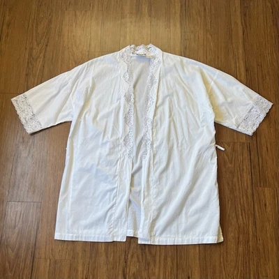 复古 Victorias Secret Robe 小号白色花边棉短金色标签 80 年代 90 年代 — 第 1/4 张图片