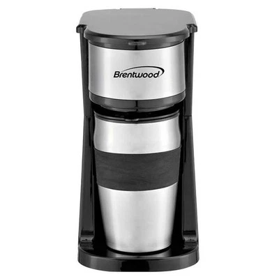 Brentwood Portable Single Serve Coffee Maker w 14oz Travel Mug in Black - Image 1 of 4