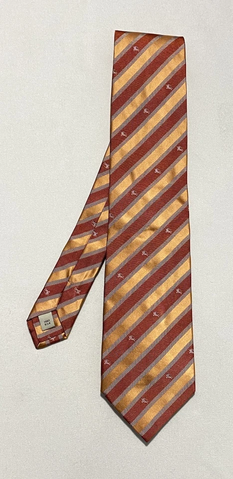 Corbata de seda BURBERRY LONDON naranja/rojo. Rayas con logotipo. Hecho en Italia. Ex Con Foto 1 de 4