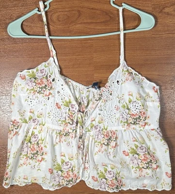 Кружевной топ с цветочным узором American Eagle богемный крестьянский хлопок M - Изображение 1 из 4