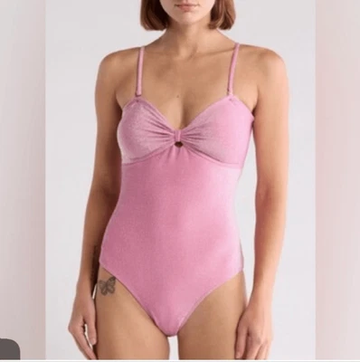 Betsey Johnson Front Center Knot Shimmery Sachet Pink Swimsuit Size M - Image 1 of 4