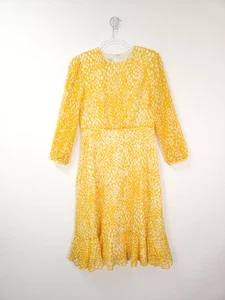 Hobbs Dress Size 10 Yellow Lexi Jacquard Midi Occasion Wedding Guest Long Sleeve - Picture 1 of 14