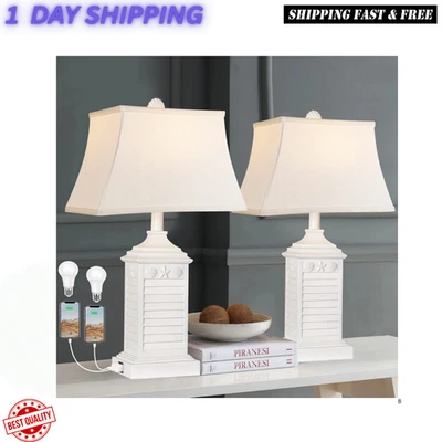 Juego de 2 lámparas de mesa para salón, lámparas de noche costeras blancas para dormitorio... Foto 1 de 4