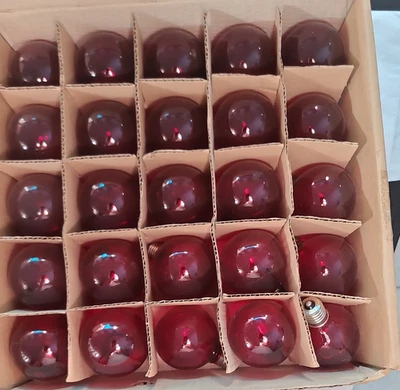 Box Of 25 G50 Transparent Red 7W E17 Base Replacement Christmas  Light Bulbs - Image 1 of 4