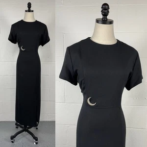 Vintage Black Cocktail Sheath Dress Rhinestone Moon Slit 40s Hollywood Pin-up 12 - Picture 1 of 12