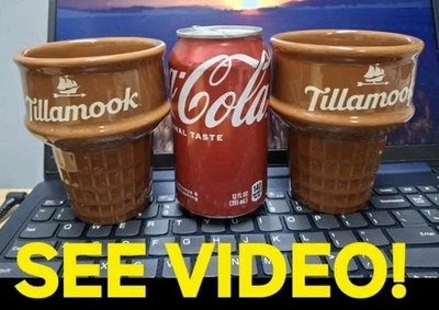 ✅ VER VIDEO ~ Juego de 2 NUEVO Tillamook Cono de Helado Cuenco Colección de Chocolate Foto 1 de 4
