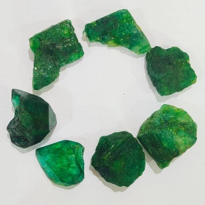 Natural Green Emerald Uncut Rough Certified Loose Gemstone 486.20Ct 7Pcs A027 - image 1 of 4