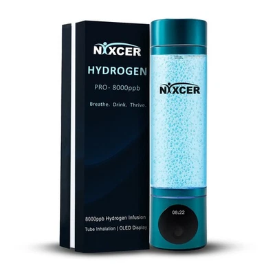 Nixcer Portable Hydrogen Water Pro Bottle 8000PPB H2, OLED, 5/10 Min Mode, USB-C - Image 1 of 3