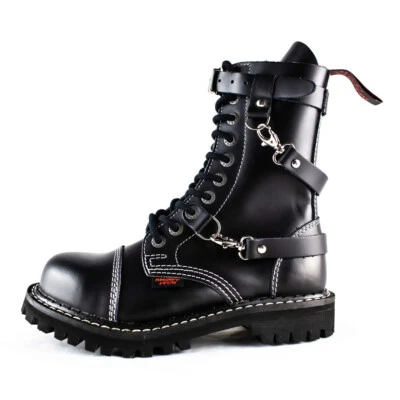 Angry Itch Lederstiefel - 10-Loch 3-Straps Riemen Biker Punk Goth Alternative - Bild 1 von 4