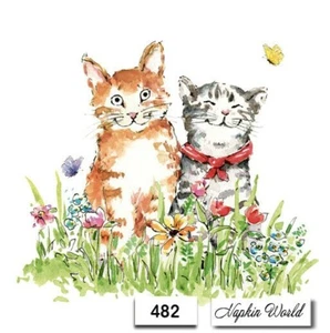 (482) ZWEI Papier LUNCHEON Decoupage Kunst Handwerk Servietten - HAPPY KITTENS KATZEN - Bild 1 von 3