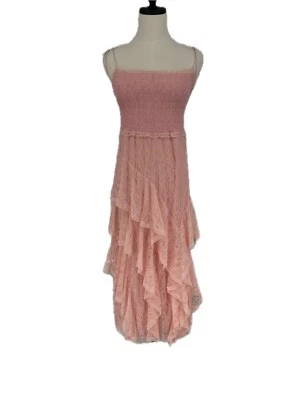 Платье миди Alice + Olivia Jocelyn Smock Lace с оборками английское розовое 4 S - Изображение 1 из 4