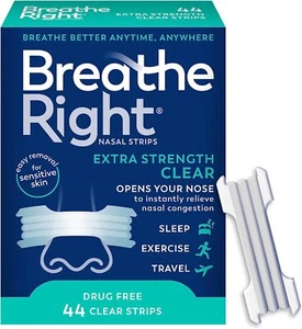 Breathe Right Nasal Strips, Extra Strength Clear, Sensitive Skin, 44 Count - Picture 1 of 6
