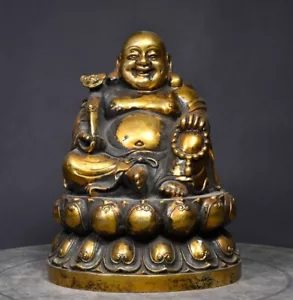 Collect Buddhism old copper hand made Maitreya Buddha Ruyi exquisite statue - Picture 1 of 9