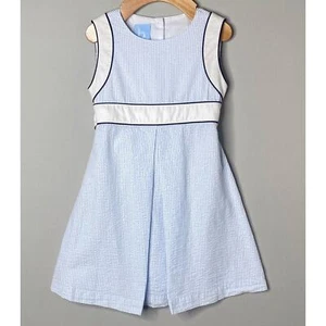 BELLA BLISS Girls 4 Yrs Sleeveless Blue Seersucker Stripe Dress w/Waist Sash - Picture 1 of 5