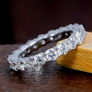 2 CT Round Diamond E/F Lab Grown Full Eternity 18K White Gold 3mm Wedding Band - Picture 1 of 7