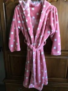 Tucker & Tate Girls Fleece Robe, Size L (14) Pink Mauve w/ White Polka Dots  - Picture 1 of 5