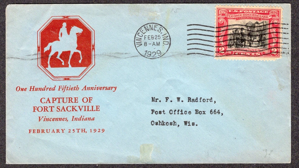 1929 George Rogers Clark at Vincennes 150th (651) Planty #651-13 BLUE FDC NU379A - Image 1 of 1