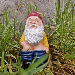 Garten hockender Zwerg Statue lustige Mondzwerge Figur Outdoor Dekoration - Bild 1 von 12