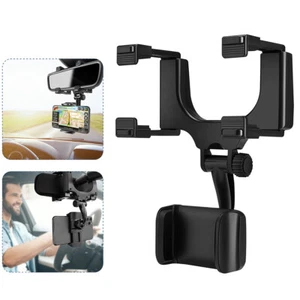 Car Vehicle Rotate RearView Mirror Phone Holder Mount For iPhone Samsung Android - Picture 1 of 12