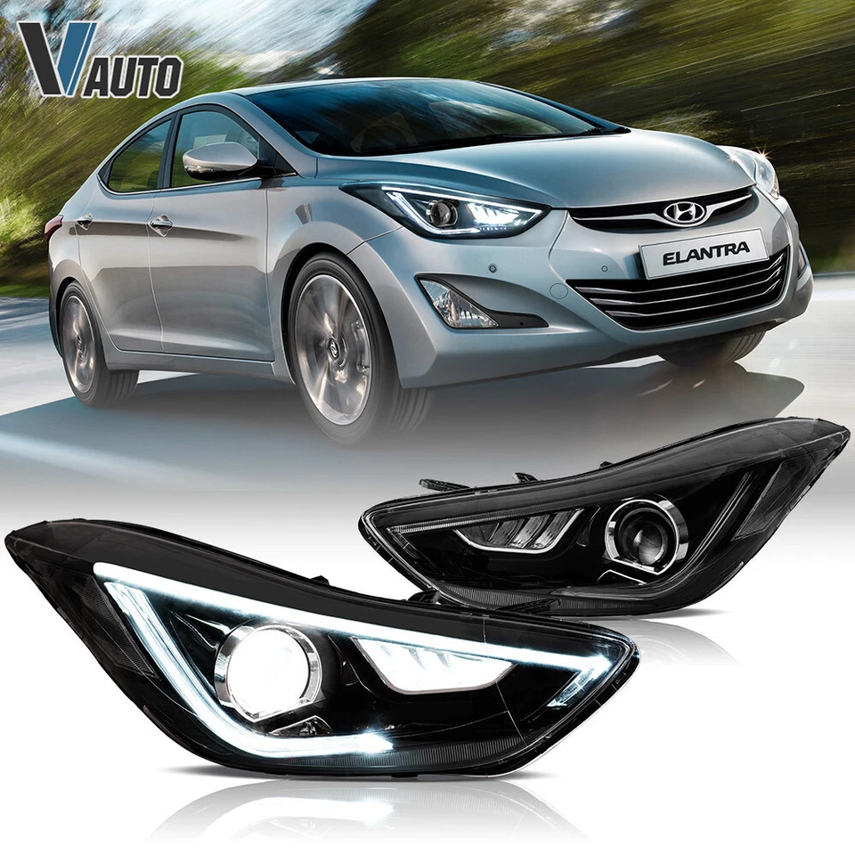 Пара светодиодных прожекторных фар в сборе для Hyundai Elantra 2011-2016 светодиодные дневные ходовые огни - Изображение 1 из 4