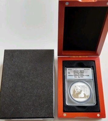 ANACS MS70 2015 China Silver Panda 10 Yuan Primer lanzamiento con caja de presentación Foto 1 de 4
