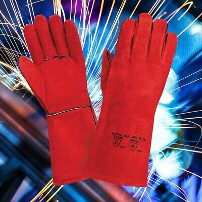 Heavy Duty Wood Burner Welding Heat Resistant Leather Gloves Stoves Fire Red • 5.90£