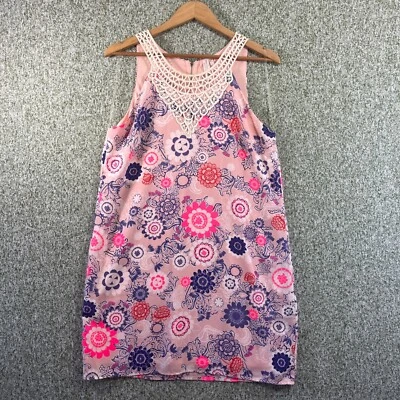 Vestido Búho Rosa Mujer Grande Rosa Floral Línea A Escote Crocet Jardín Femenino Foto 1 de 4