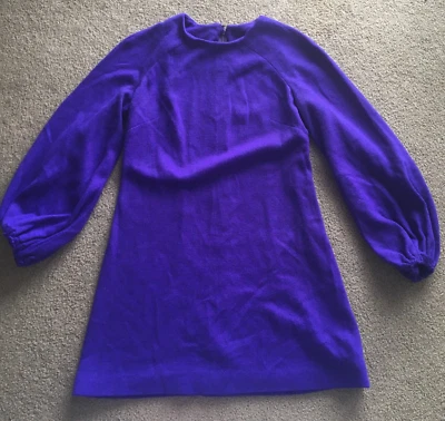 Vestido vintage hecho en casa tejido púrpura Go-Go años 60 mangas campana para mujer M Twiggy Foto 1 de 4