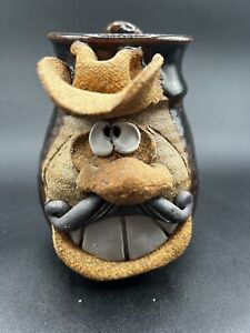 Ugly Funny Face Mug Cowboy Hat Western Art Pottery Stoneware Coffee Mug Stein 5”