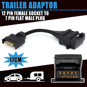 12V 12 Pin Female Socket To 7 Pin Flat Plug Trailer Adaptor Caravan Wiring Black - Picture 1 of 7