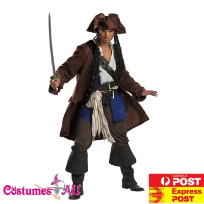 Mens Jack Sparrow Costume Pirates Of The Caribbean Captain Adult Book Week - Image 1 of 3