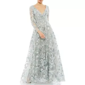 MAC DUGGAL WOMEN PLATINUM EMBELLISHED MAXI EVENING DRESS STYLE #67869 SIZE 14 - Picture 1 of 6