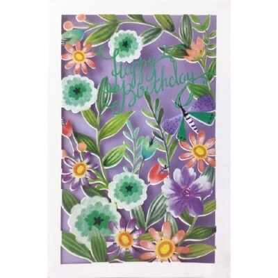 Carol Wilson Fine Arts E1 5x7" Embossed Laser Cut Greeting Card Floral Birthday - Image 1 of 2