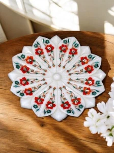 Fruttiera in marmo 10" - Intarsiata artigianale in pietra corniola per elegante tavola déco - Foto 1 di 8