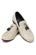Barabas Men's Greek Key Pattern Tassel Slip On Loafer Shoes 2SH3102ST