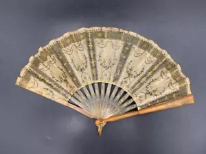 Blonde Horn Fan Tulle & Sequins 19th Century Antique Fan - Picture 1 of 12