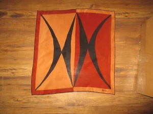 VERA NEUMANN Vintage BLACK ARCS On LIGHT And DARK BROWN Silk SCARF - 1960's - Picture 1 of 4
