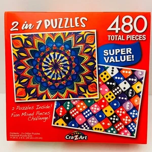 2 PUZZLES in 1 Colorful Dice & Mandala 480 PIECES 11.25 x 9" - Picture 1 of 1