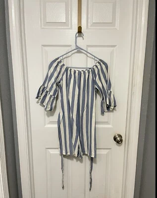 Billabong Azul Blanco Rayas Mameluco Pantalones Cortos Corbata Cintura Talla S Preppy Minimalista Boho Foto 1 de 4