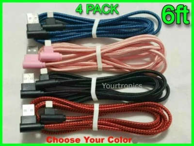 4 PACK 6ft Charging Cables 90 Degree For iPhone 14 13 12 11 X XR XS Plus Pro Max - Image 1 of 4