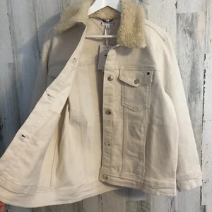 mens Tommy Hilfiger Jean Jacket Sz 40 NWT Cream Denim Button Remov Sherpa Collar - Picture 1 of 13