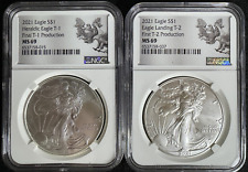 2021 $1 Type 1 and Type 2 Silver Eagle Set NGC MS69 T1 T2 Labels