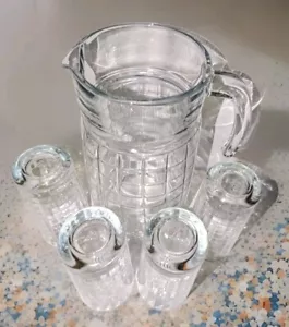 Jarra de vidrio pesado óptica de bloque Pasabahce + 4 vasos Highball agua de té helado - Imagen 1 de 17
