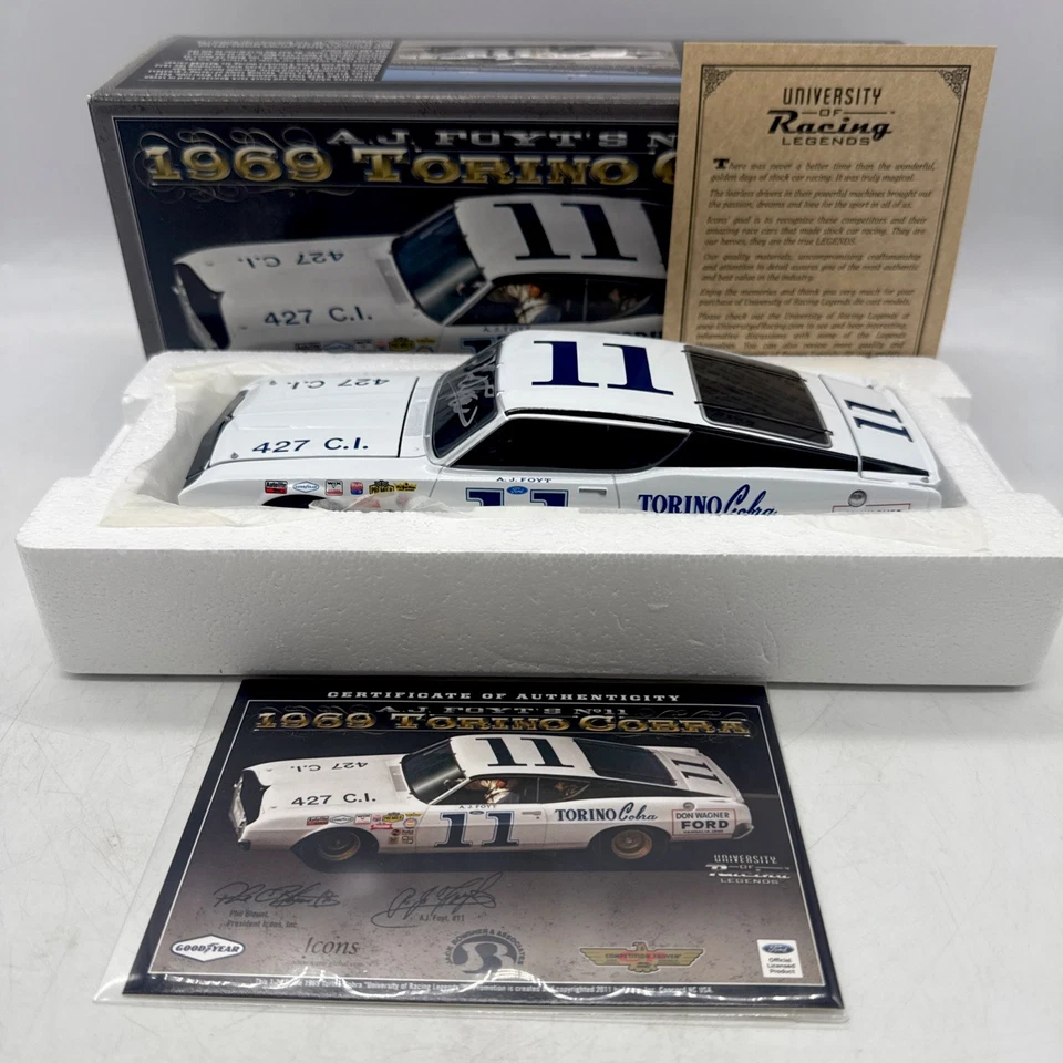 A.J. Foyt #11 FORD 1969 Torino Cobra 1:24 University of Racing *AUTOGAPHED* - Image 1 of 4